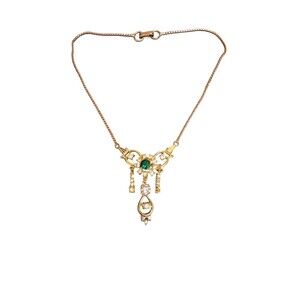 Vintage Green Rhinestone Teardrop Necklace-Brooch Dangles